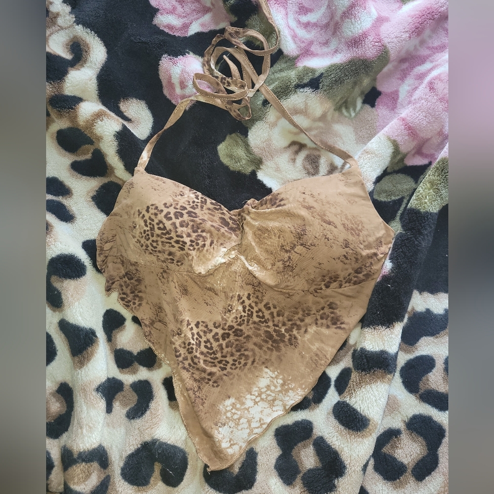 Leopard print bandana halter top